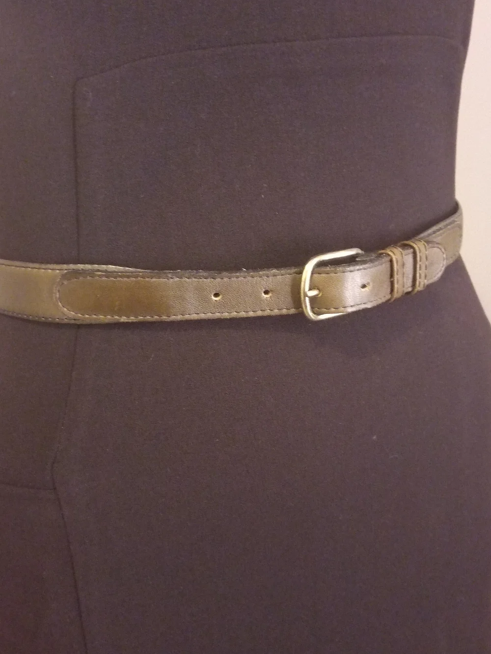 Vintage Small Olive Green Leather Belt with Buckle, High Waist Belt Petite, Cute